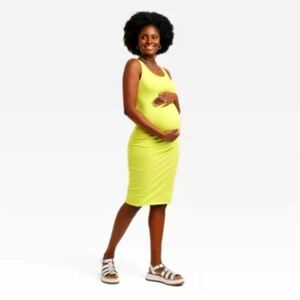 Neon Yellow Isabel Maternity Midi Tank Dress